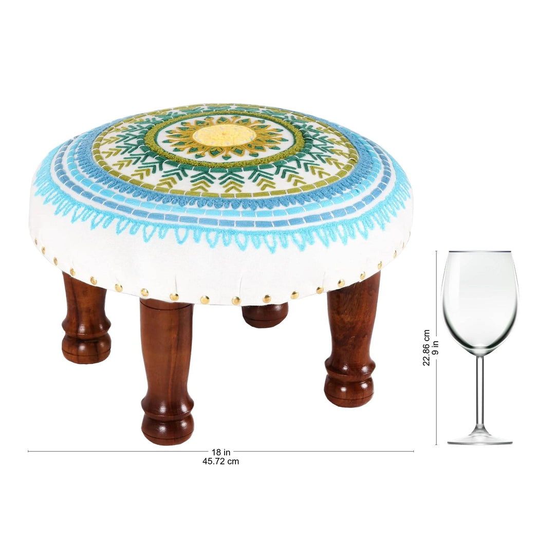 Floral Embroidered Cotton Stool from India - Rajasthani Mandala
