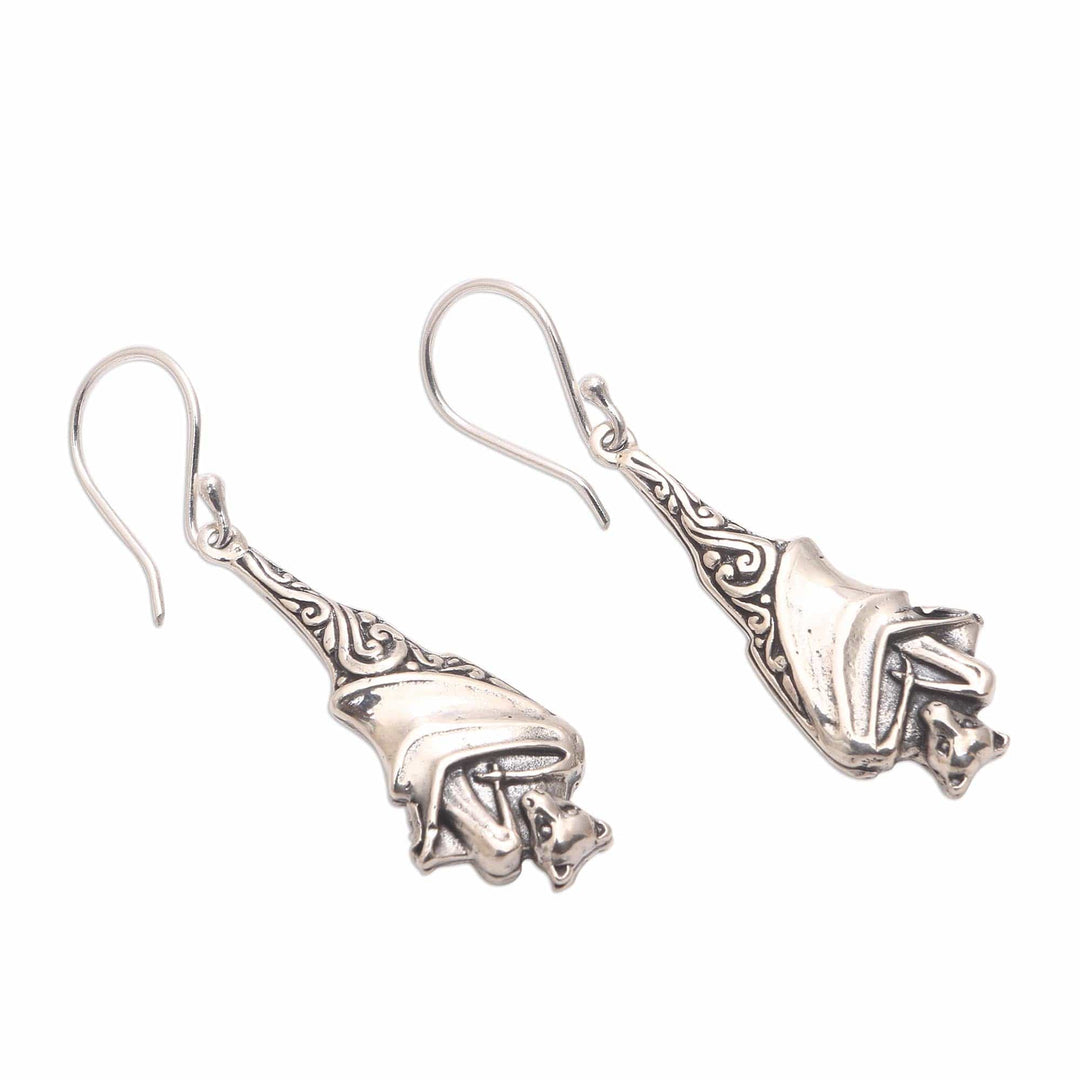Sterling Silver Bat Dangle Earrings from Bali - Sleeping Bats