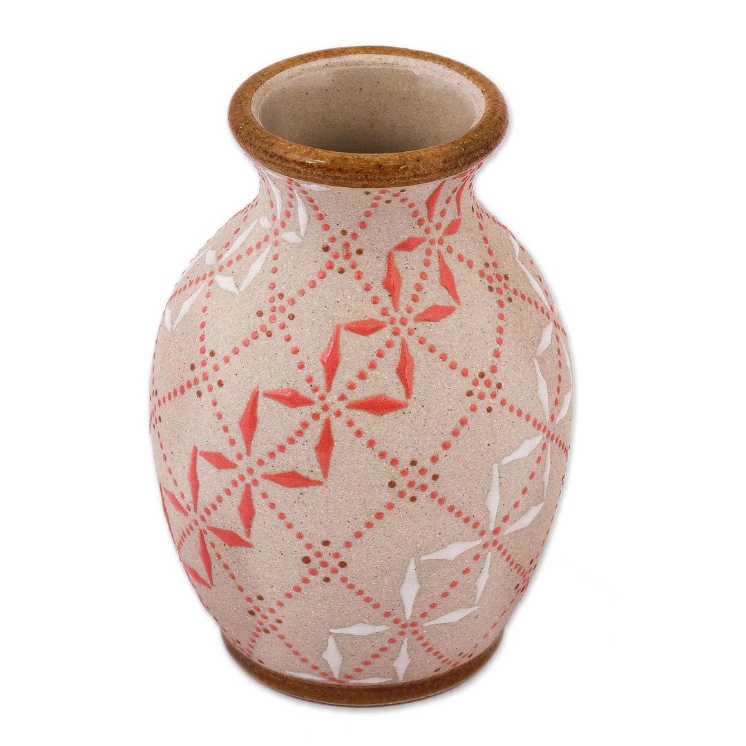 Paprika Red and White Trellis Motif Ceramic Flower Urn Vase - Windmill Trail