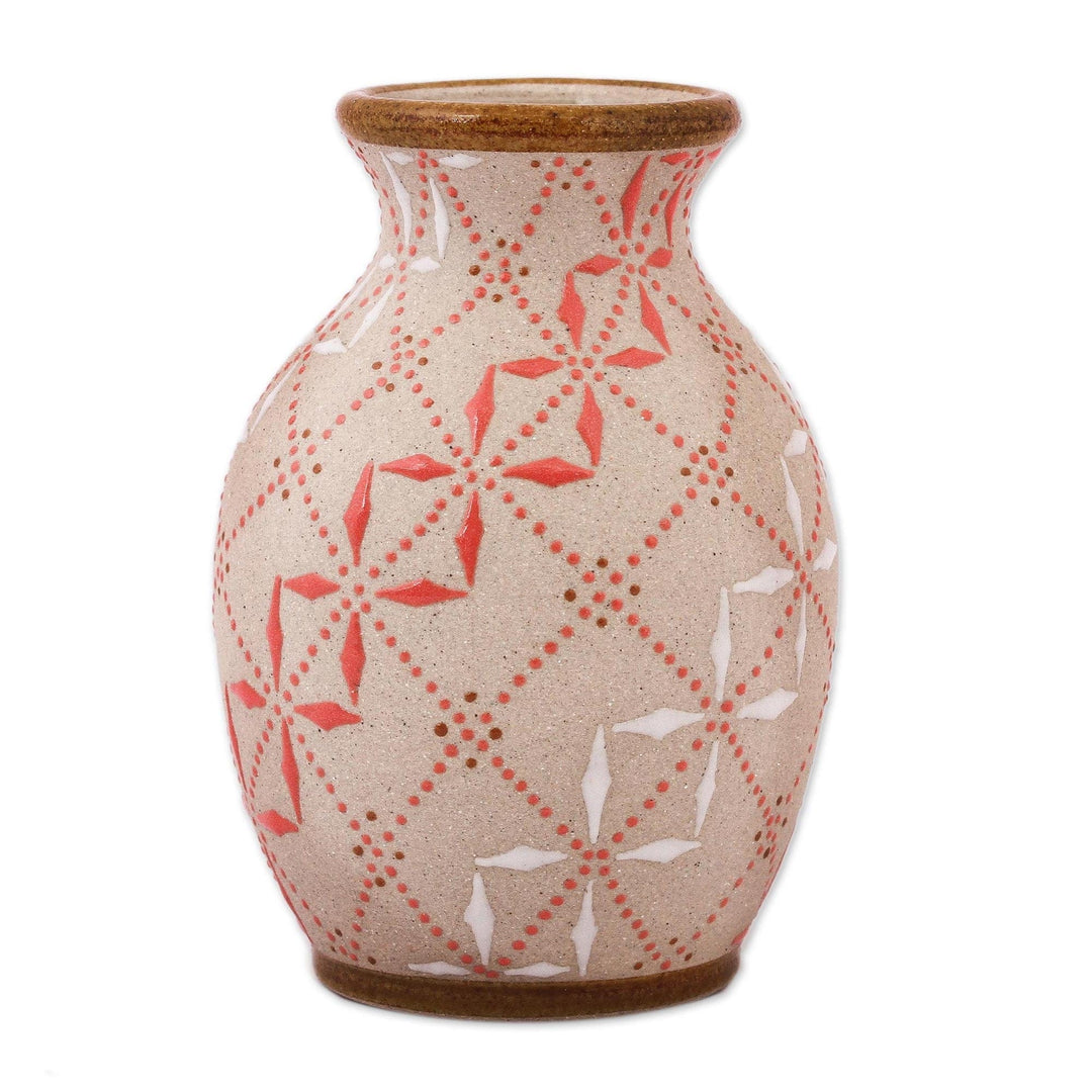 Paprika Red and White Trellis Motif Ceramic Flower Urn Vase - Windmill Trail
