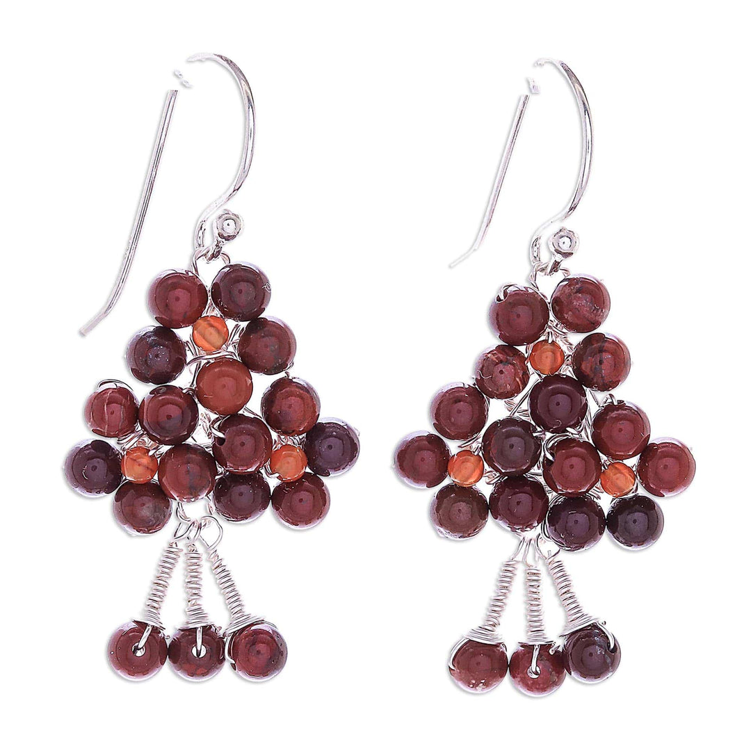 Jasper and Carnelian Beaded Dangle Earrings from Thailand - Beaded Forest