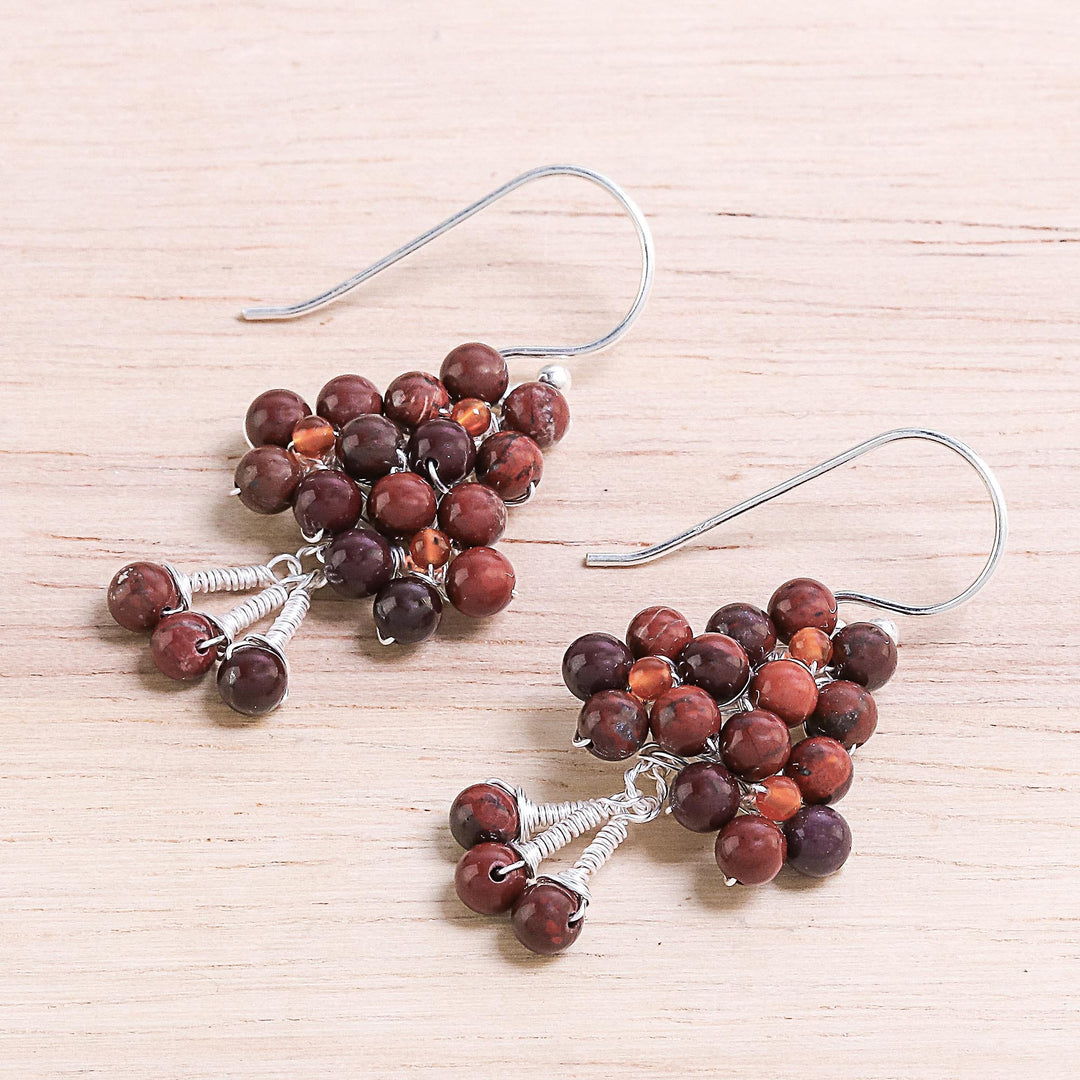 Jasper and Carnelian Beaded Dangle Earrings from Thailand - Beaded Forest