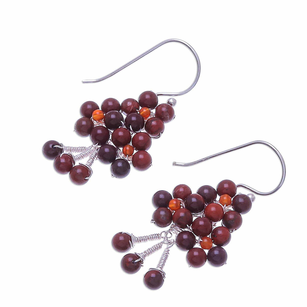 Jasper and Carnelian Beaded Dangle Earrings from Thailand - Beaded Forest