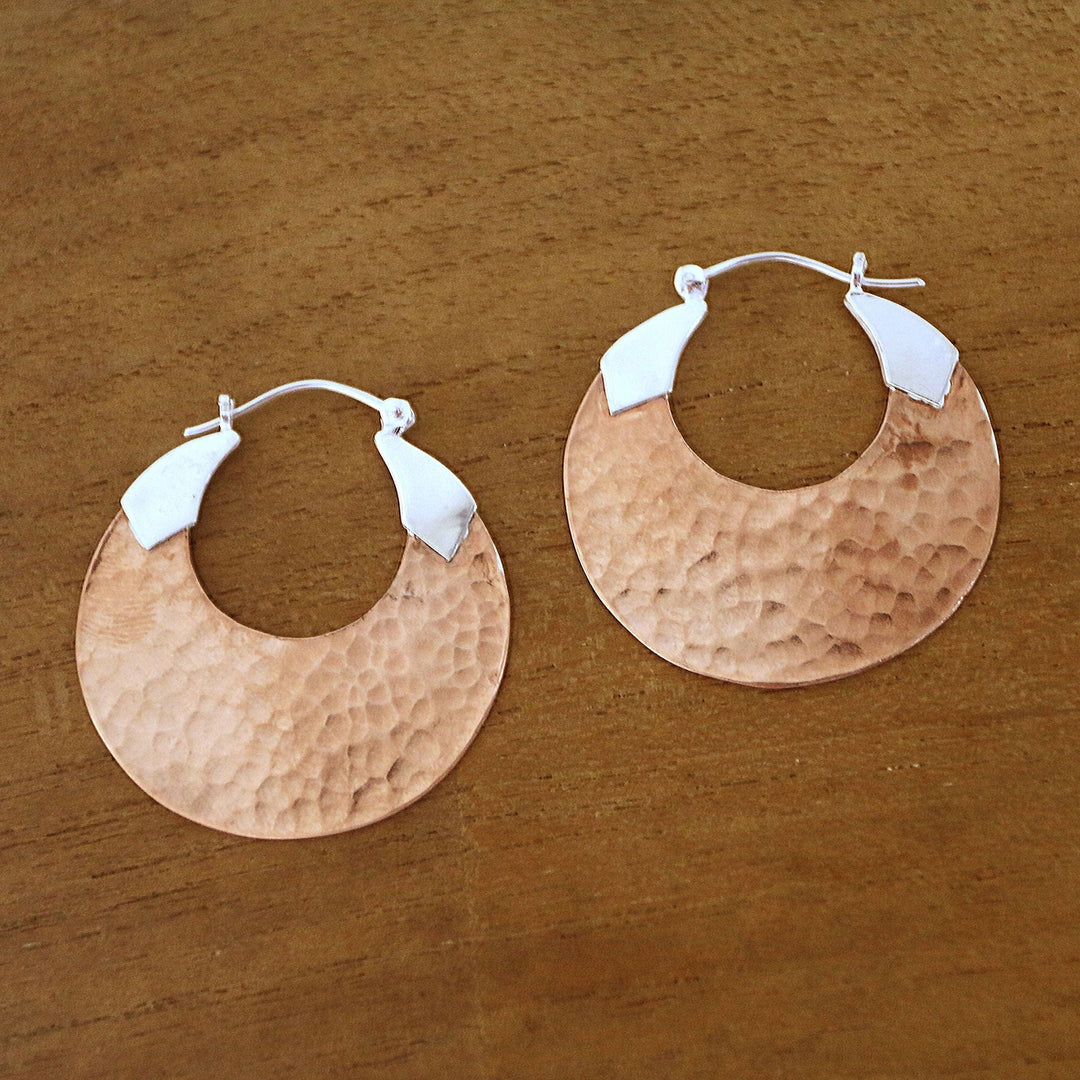 18K Rose Gold Plated Hammered Copper Hoop Earrings - Radiant Reflections