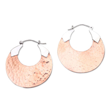 18K Rose Gold Plated Hammered Copper Hoop Earrings - Radiant Reflections