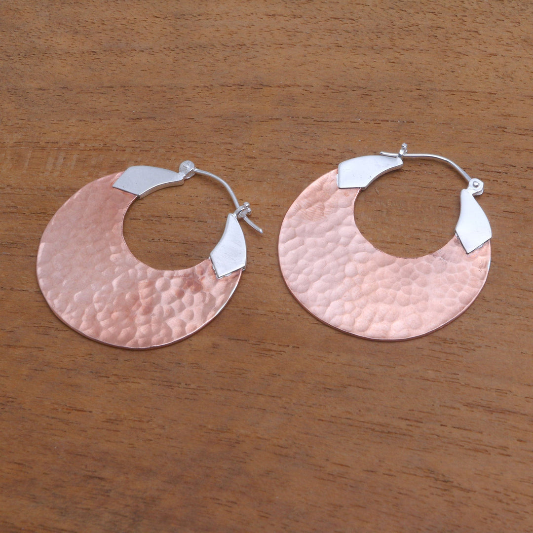 18K Rose Gold Plated Hammered Copper Hoop Earrings - Radiant Reflections