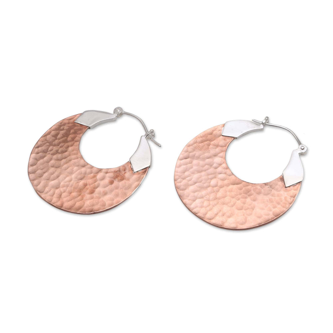 18K Rose Gold Plated Hammered Copper Hoop Earrings - Radiant Reflections