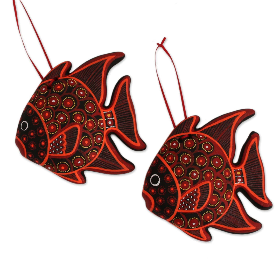 Hand-Painted Ceramic Fish Ornaments in Red (Pair) - Red Fish