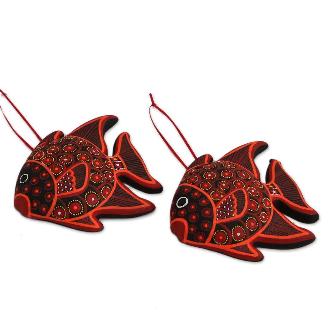 Hand-Painted Ceramic Fish Ornaments in Red (Pair) - Red Fish