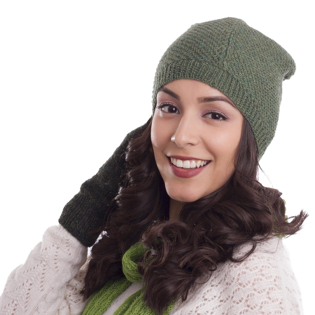 100% Baby Alpaca Hat in Avocado from Peru - Avocado Honeycomb