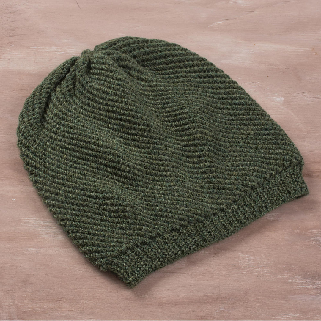 100% Baby Alpaca Hat in Avocado from Peru - Avocado Honeycomb