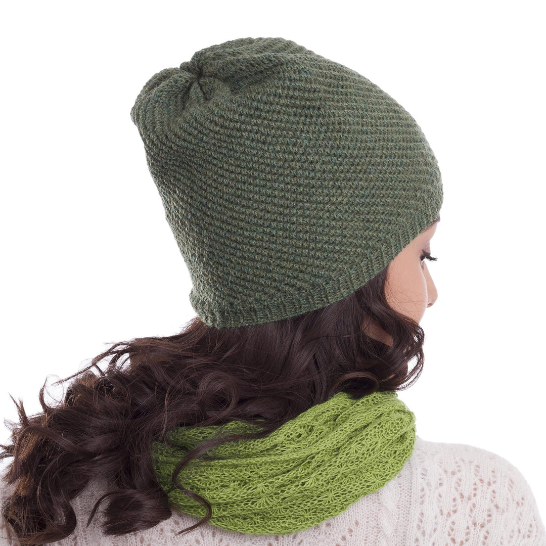 100% Baby Alpaca Hat in Avocado from Peru - Avocado Honeycomb