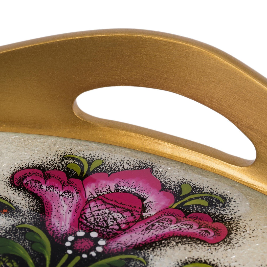 Tulip Motif Reverse-Painted Glass Tray in White - Tulips Beauty in White