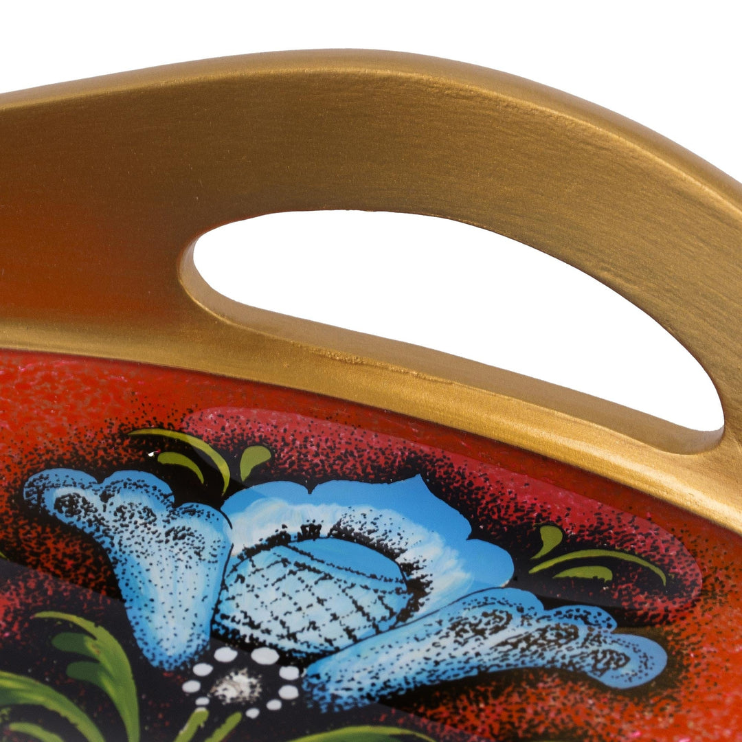 Tulip Motif Reverse-Painted Glass Tray in Red - Tulip Beauty in Red