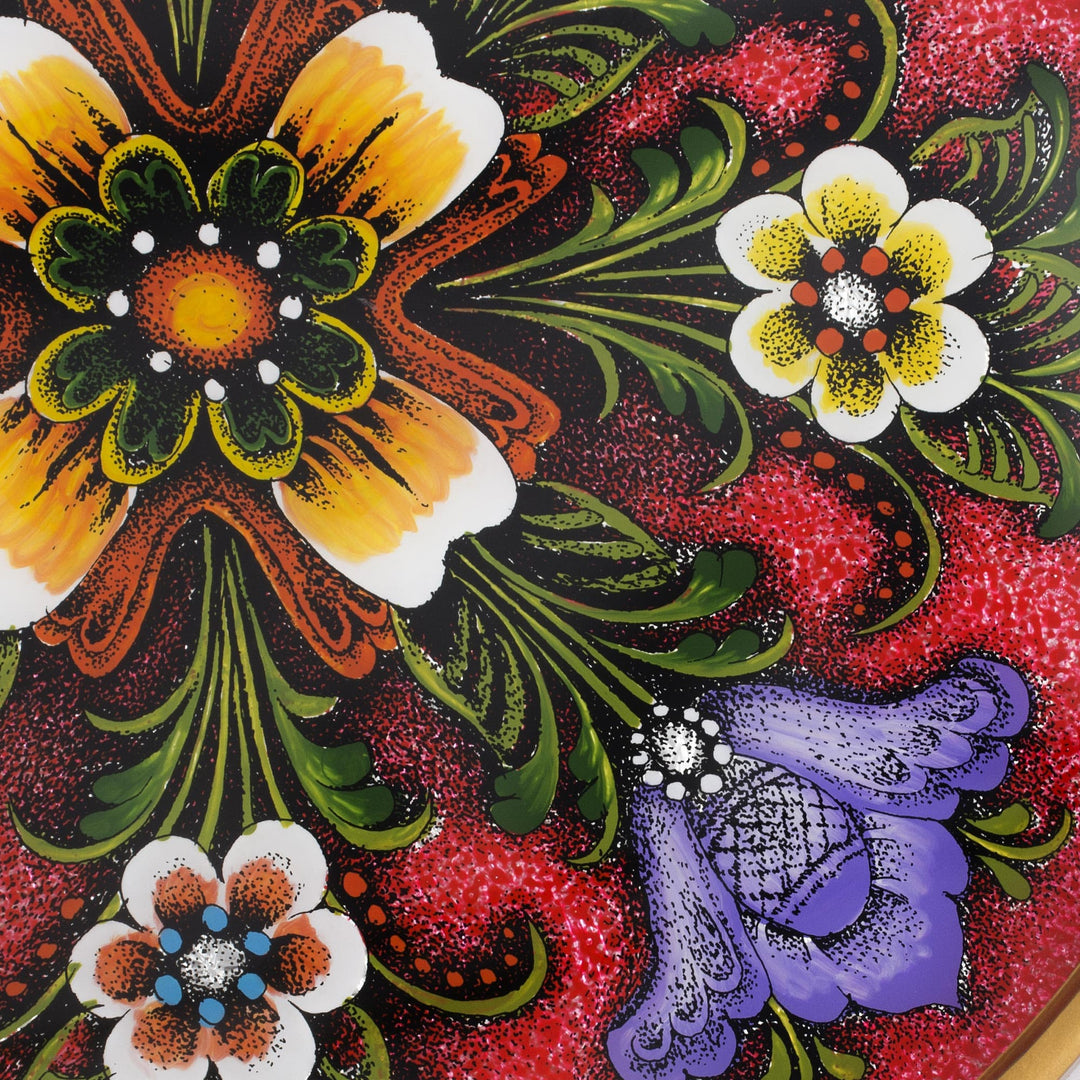 Tulip Motif Reverse-Painted Glass Tray in Red - Tulip Beauty in Red