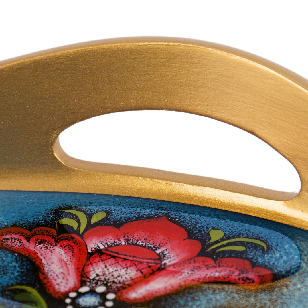 Tulip Motif Reverse-Painted Glass Tray in Blue - Tulip Beauty in Blue