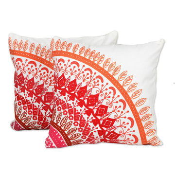 Embroidered Cotton Cushion Covers in Pink (Pair) - Divine Orchard in Pink