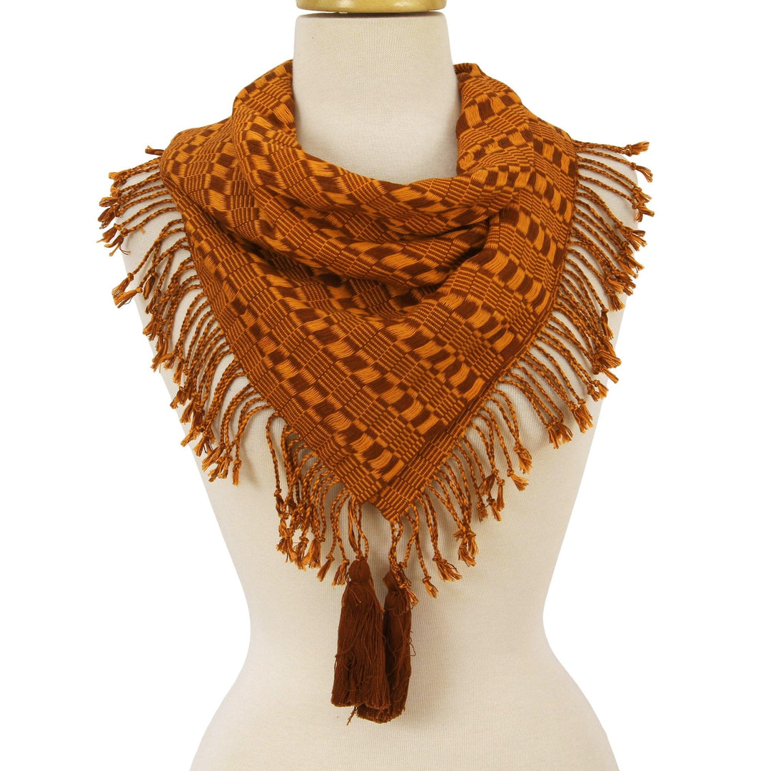 Cotton Scarf in Sunrise and Mahogany from Mexico - Mexican Sunrise