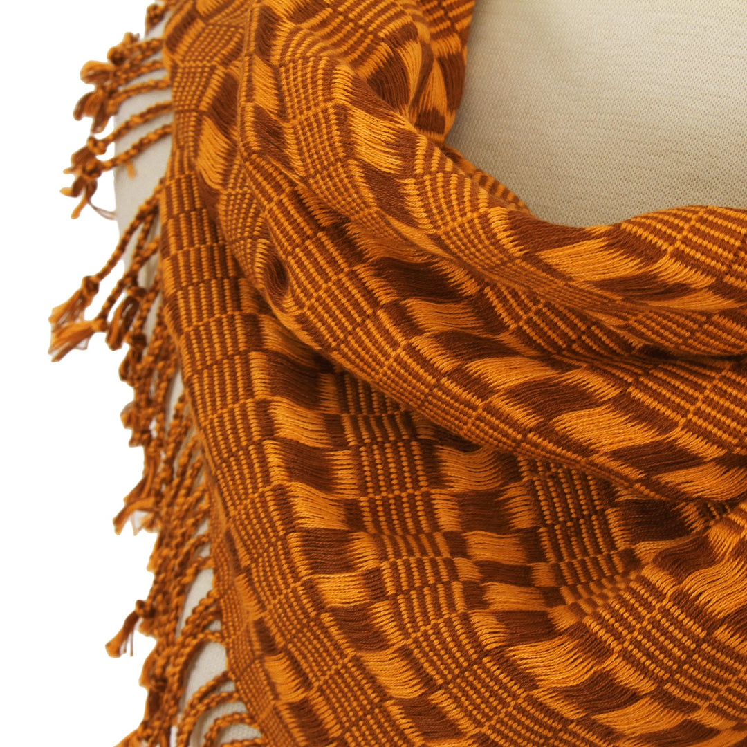Cotton Scarf in Sunrise and Mahogany from Mexico - Mexican Sunrise