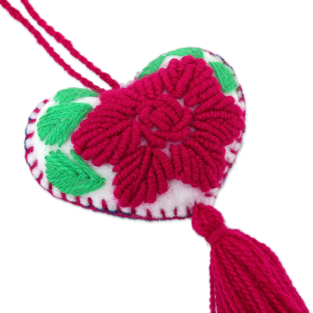 Heart-Shaped Floral Cotton and Wool Ornaments (Set of 4) - Cherry Tree Hearts