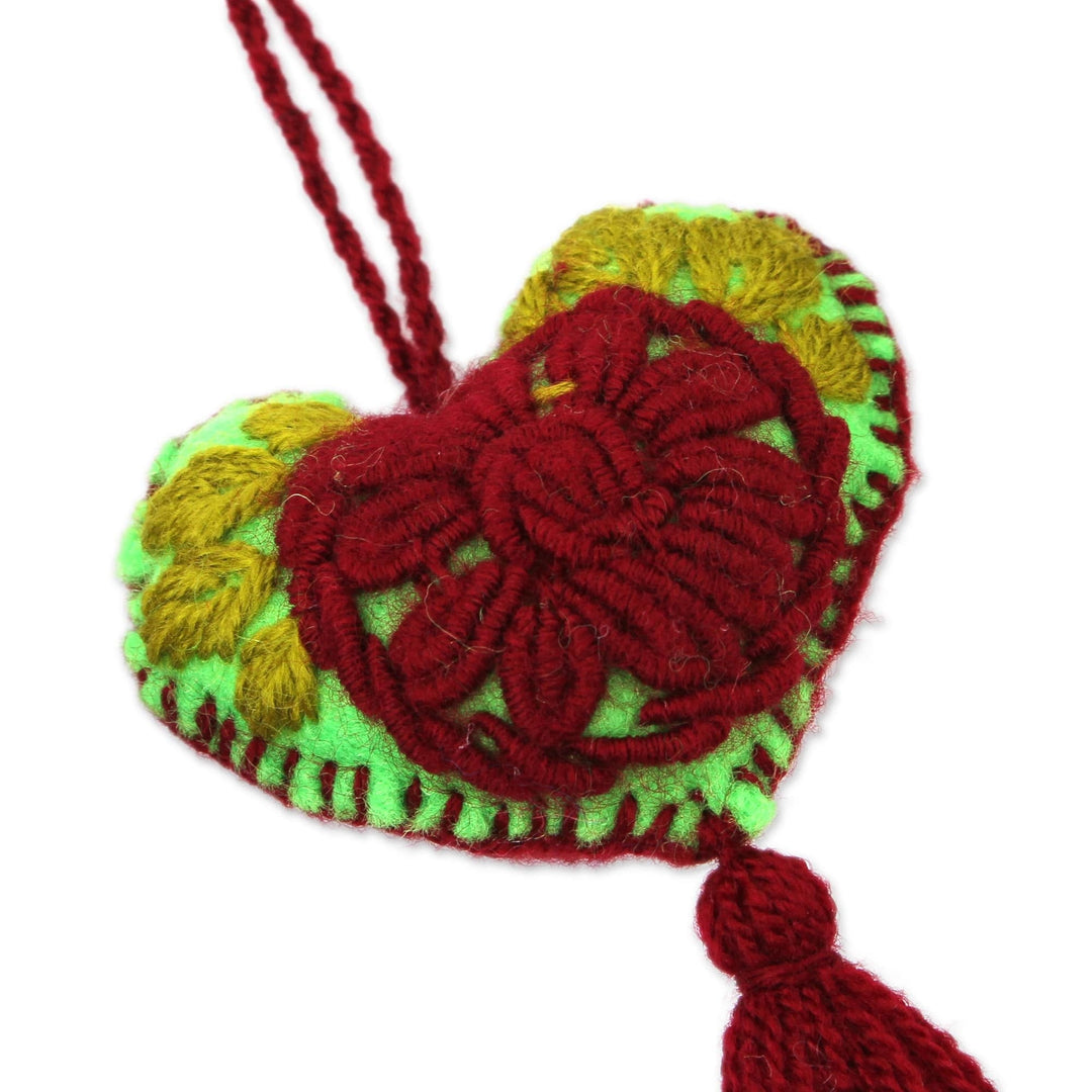 Cotton and Wool Ornaments with Maroon Flowers (Set of 4) - Maroon Bloom