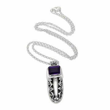 Faceted Amethyst Pendant Necklace from Bali - Glittering Mystique