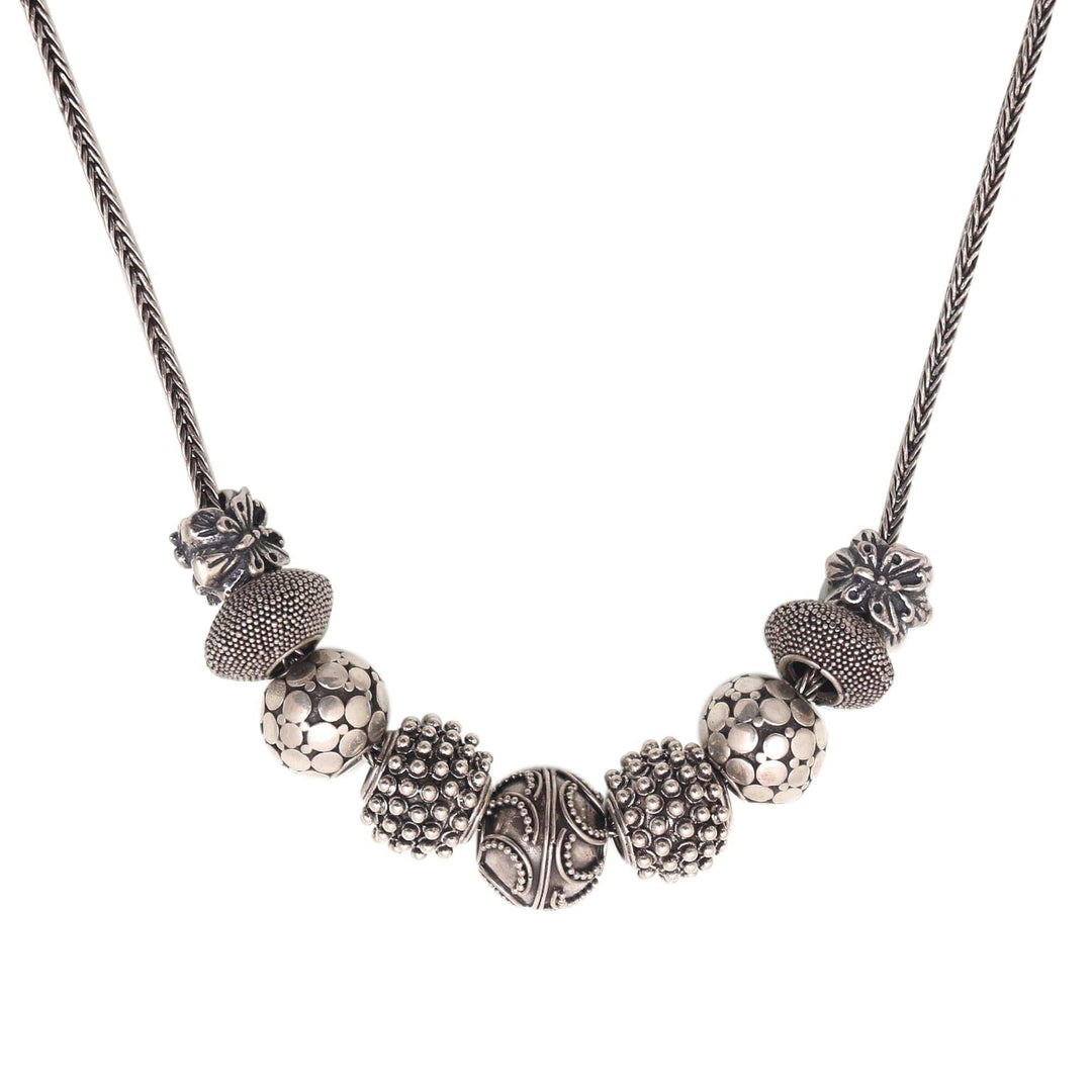 Sterling Silver Beaded Pendant Necklace from Bali - Round Lanterns