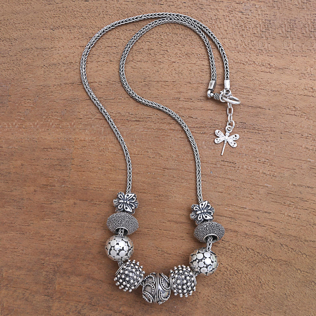 Sterling Silver Beaded Pendant Necklace from Bali - Round Lanterns