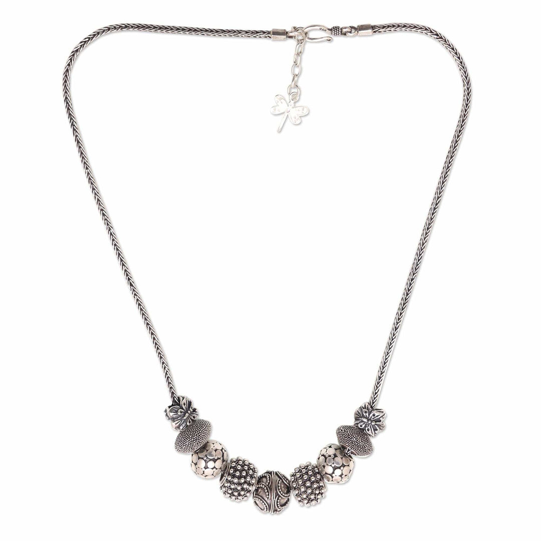 Sterling Silver Beaded Pendant Necklace from Bali - Round Lanterns