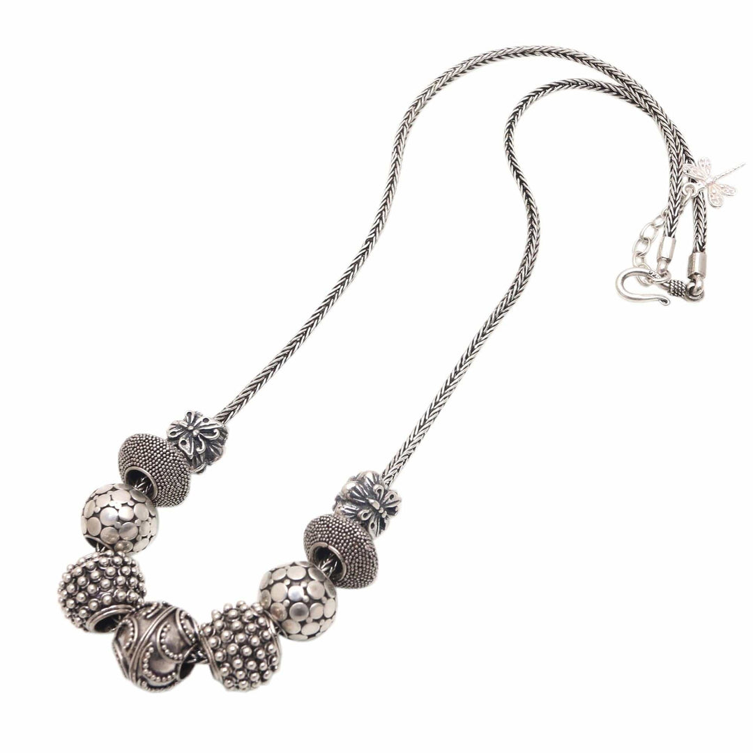 Sterling Silver Beaded Pendant Necklace from Bali - Round Lanterns