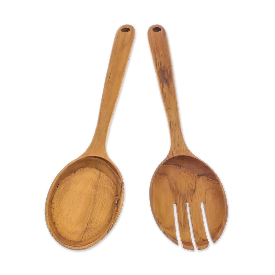 Handmade Teak Wood Salad Spoons from Thailand (Pair) - Salad Dream
