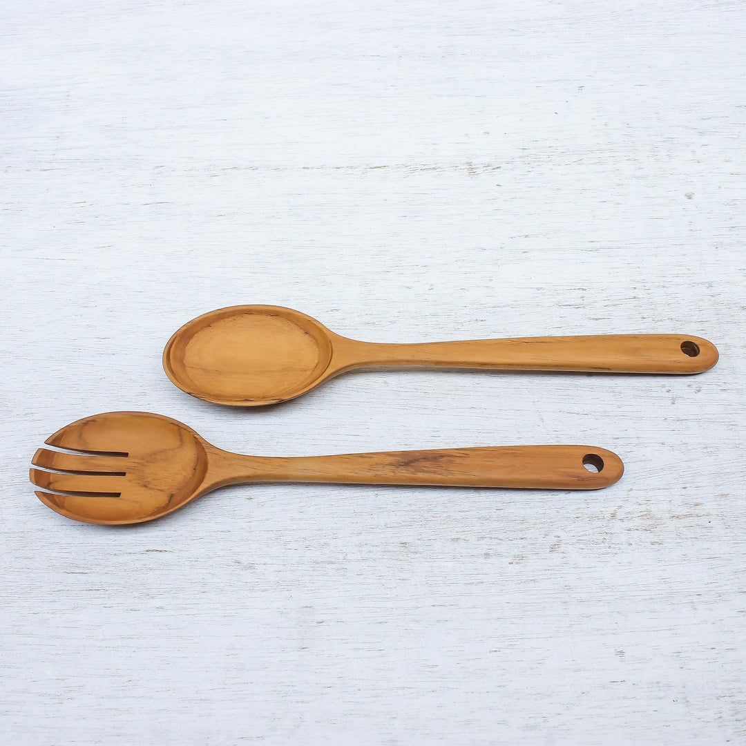 Handmade Teak Wood Salad Spoons from Thailand (Pair) - Salad Dream