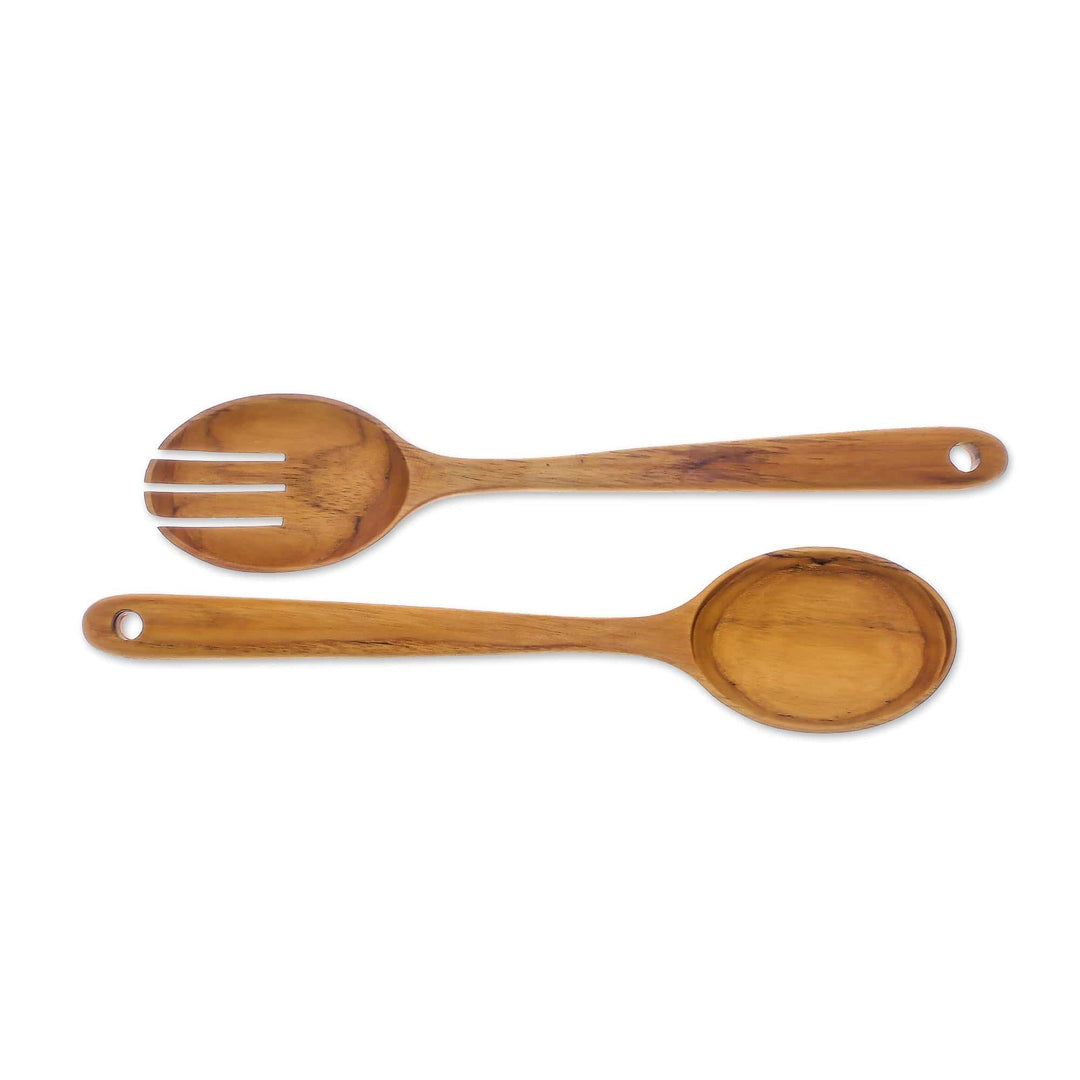 Handmade Teak Wood Salad Spoons from Thailand (Pair) - Salad Dream