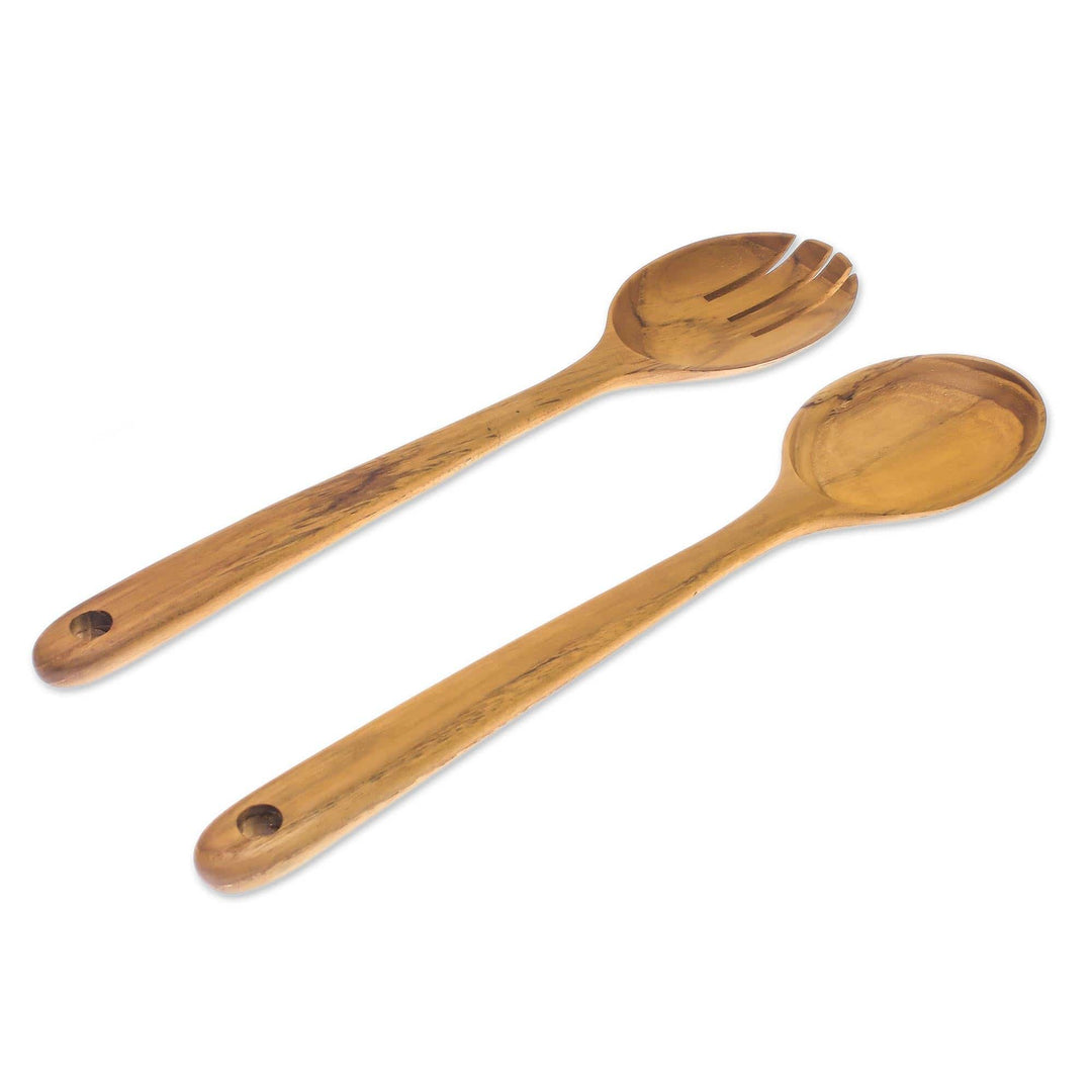 Handmade Teak Wood Salad Spoons from Thailand (Pair) - Salad Dream