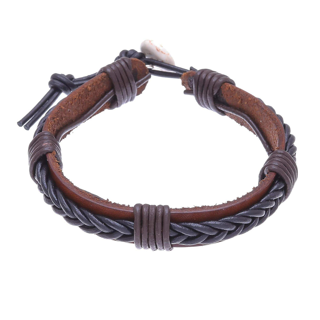 Braided Leather Wristband Bracelet in Black from Thailand - Perfect Style in Black