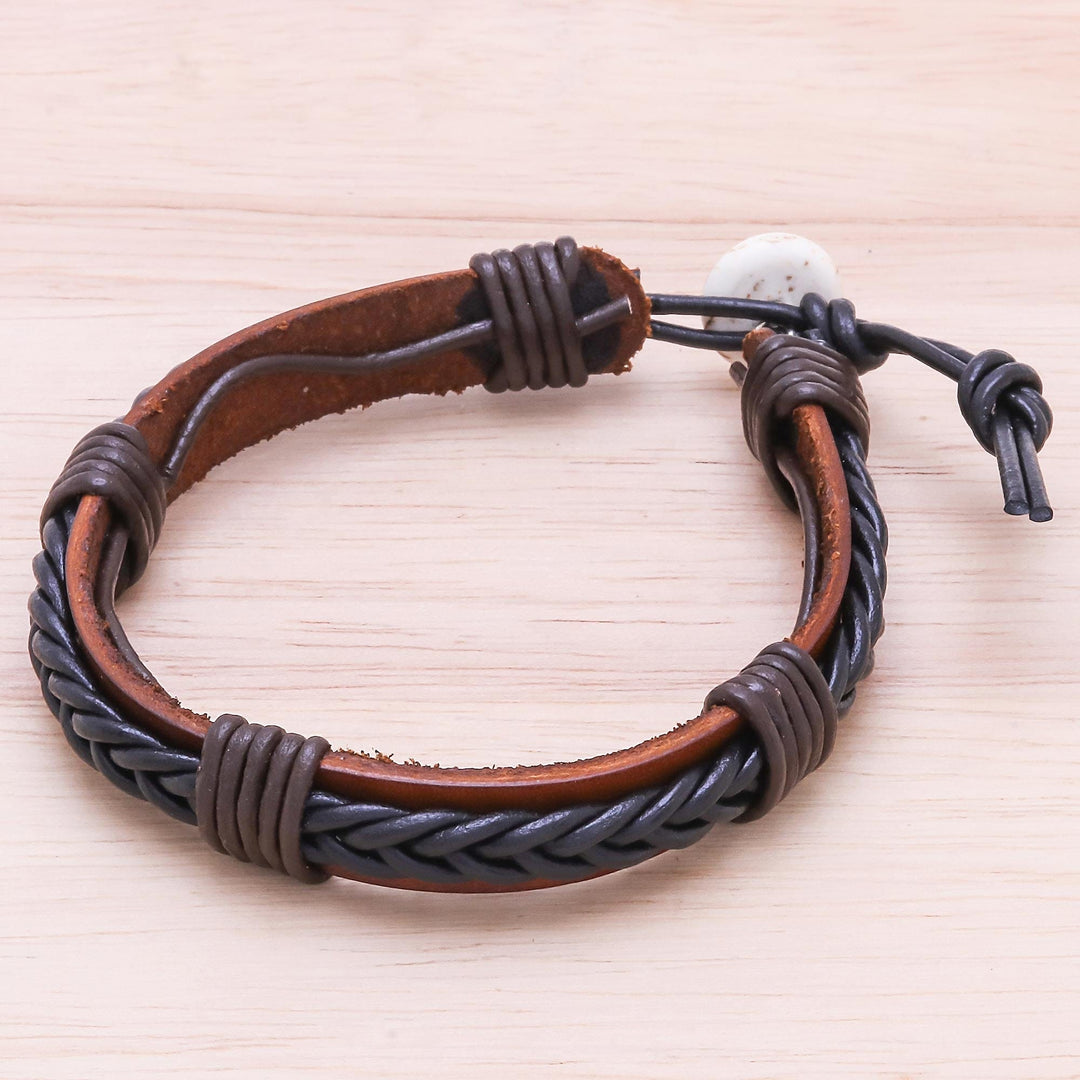 Braided Leather Wristband Bracelet in Black from Thailand - Perfect Style in Black