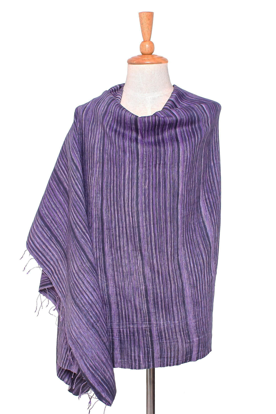 Striped Silk and Cotton Blend Shawl in Purple from Thailand - Gorgeous Stripes in Purple