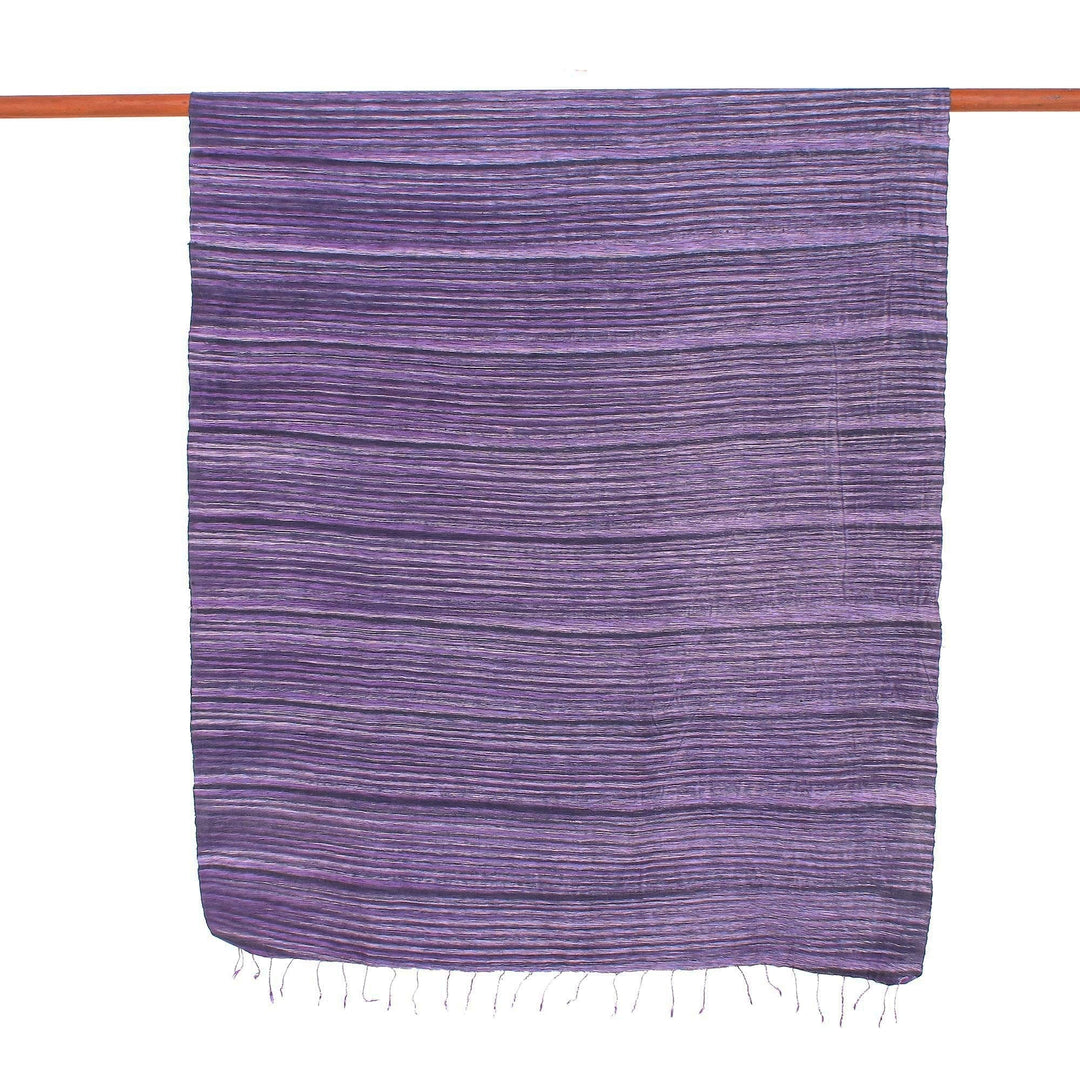 Striped Silk and Cotton Blend Shawl in Purple from Thailand - Gorgeous Stripes in Purple