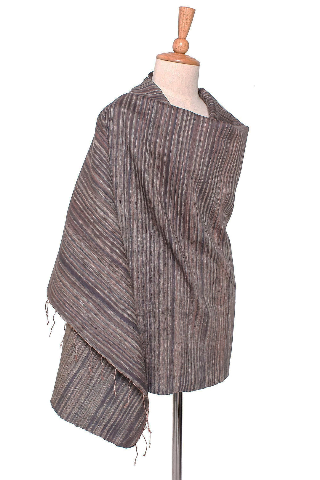 Striped Silk and Cotton Blend Shawl in Brown from Thailand - Gorgeous Stripes in Brown