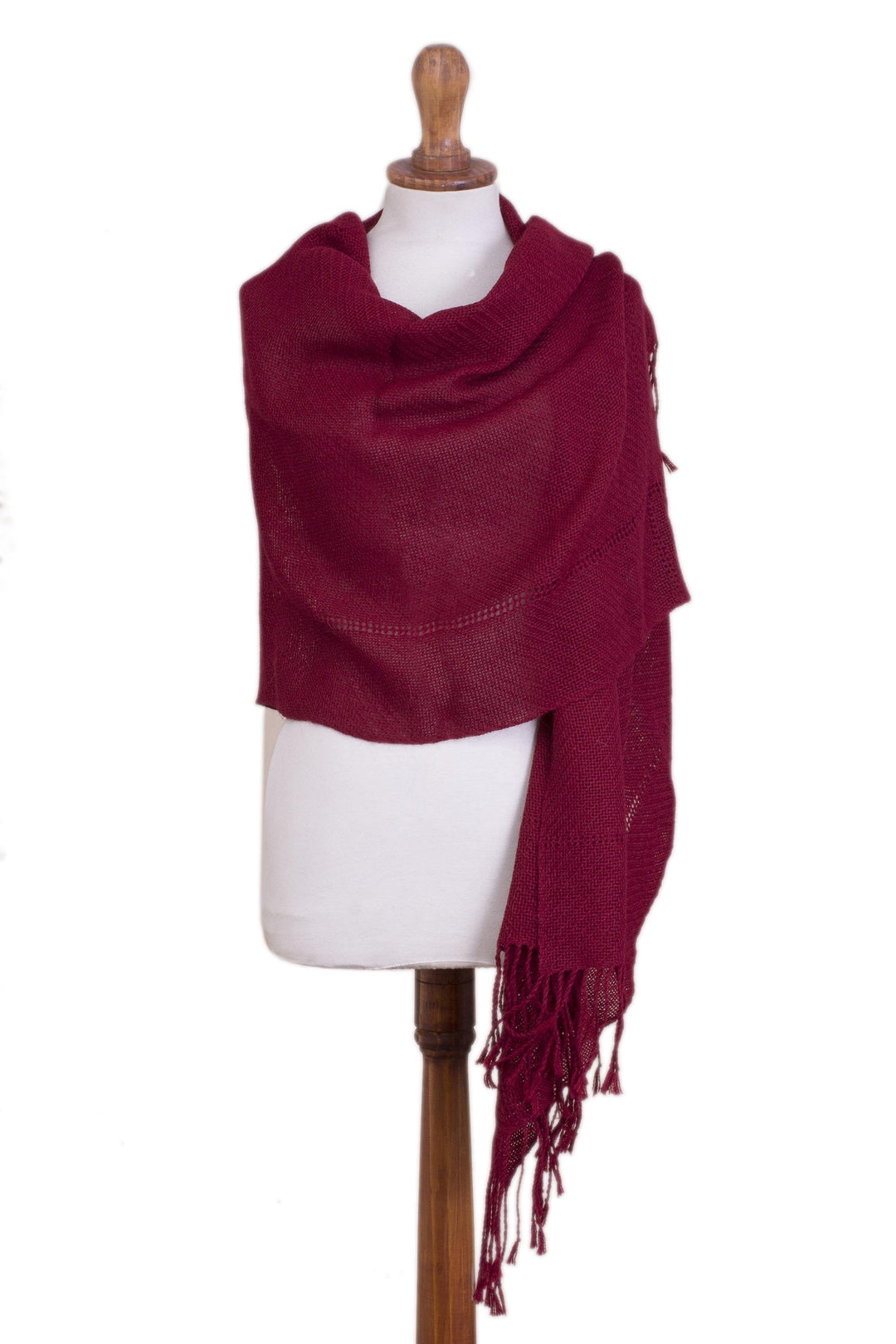 Knit 100% Alpaca Shawl in Claret from Peru - Claret Enchantment
