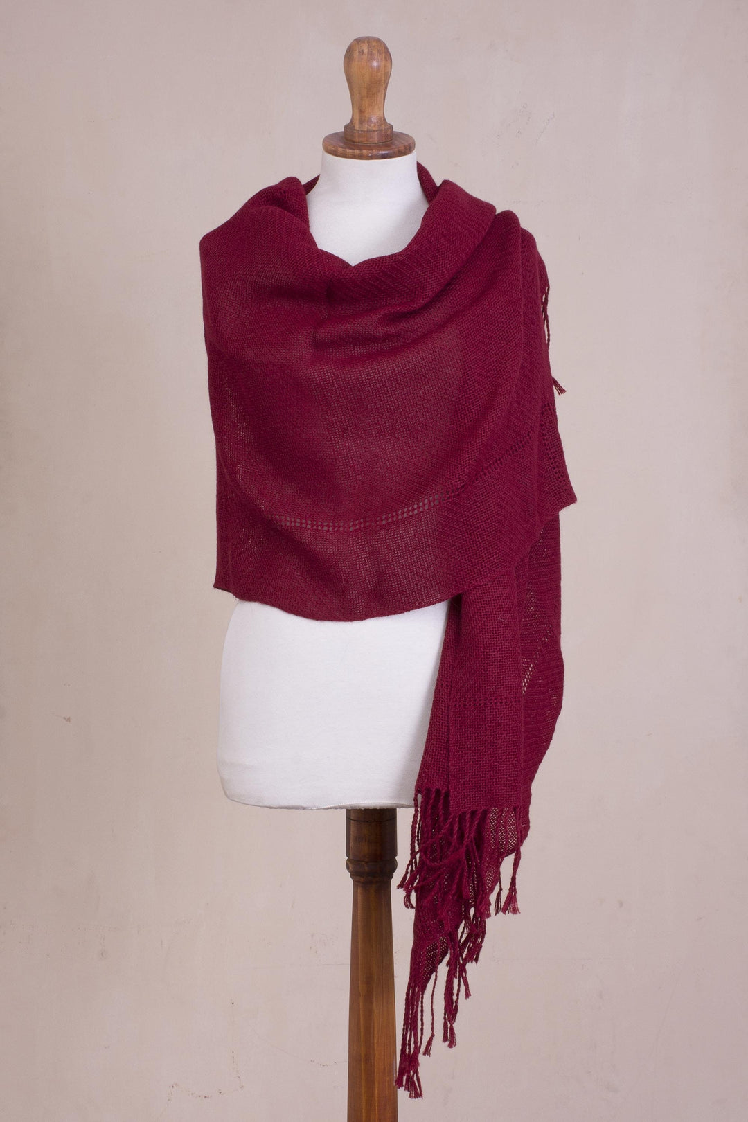 Knit 100% Alpaca Shawl in Claret from Peru - Claret Enchantment