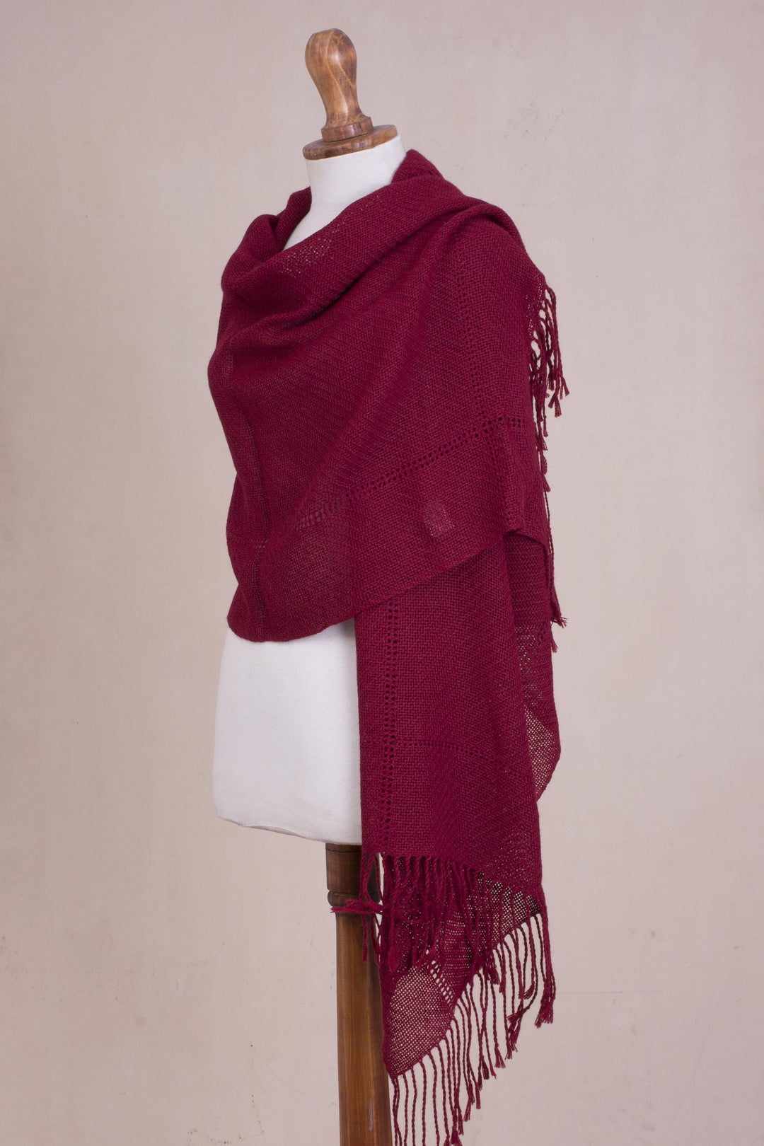 Knit 100% Alpaca Shawl in Claret from Peru - Claret Enchantment