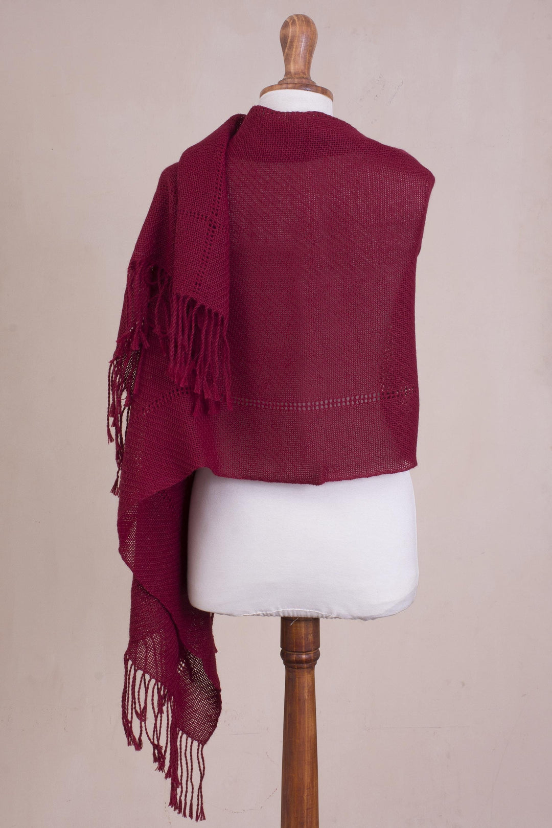 Knit 100% Alpaca Shawl in Claret from Peru - Claret Enchantment