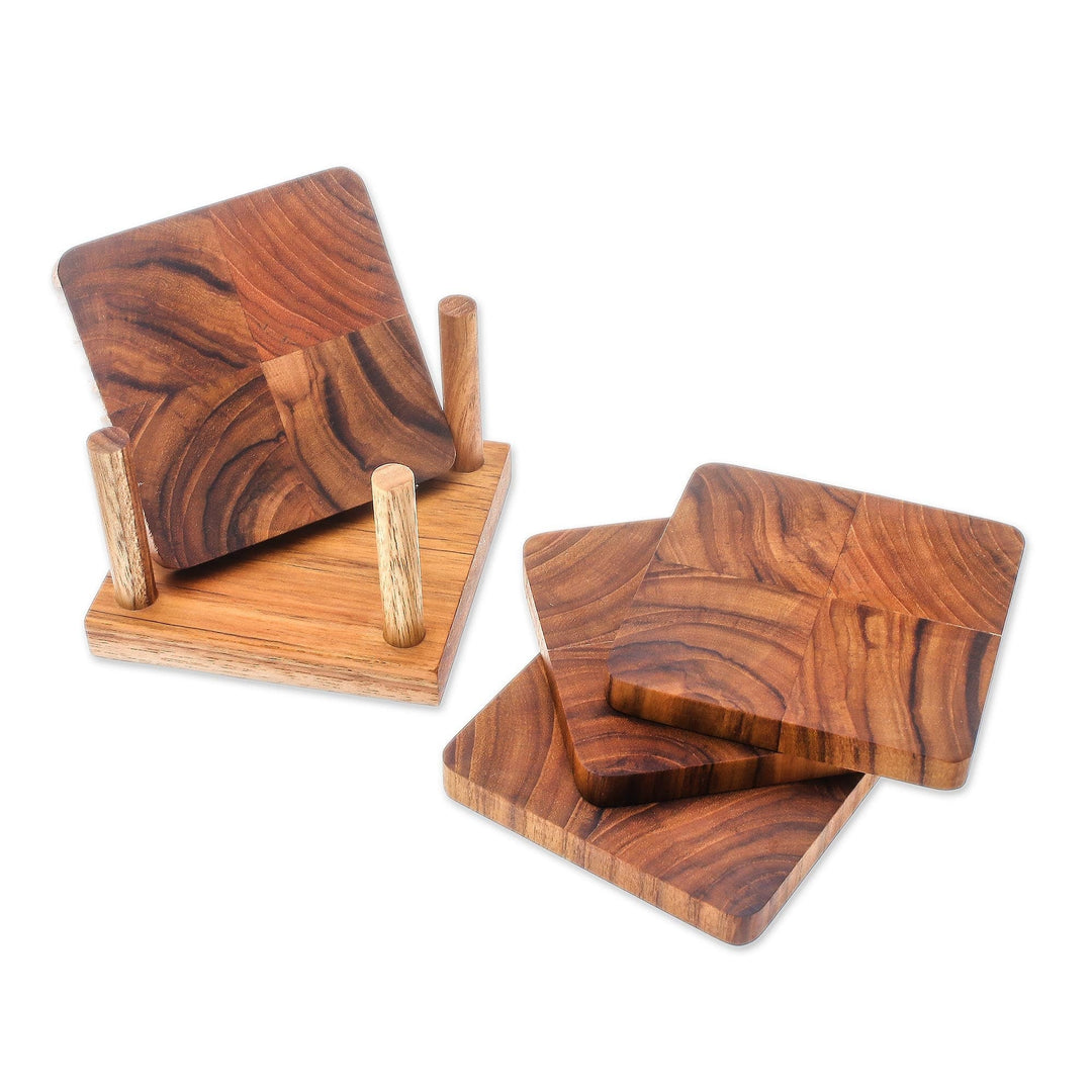 Handmade Teak Wood Coasters from Thailand (Set of 4) - Deep Nature