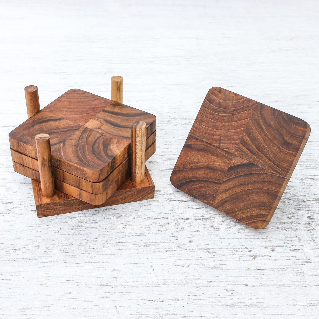Handmade Teak Wood Coasters from Thailand (Set of 4) - Deep Nature
