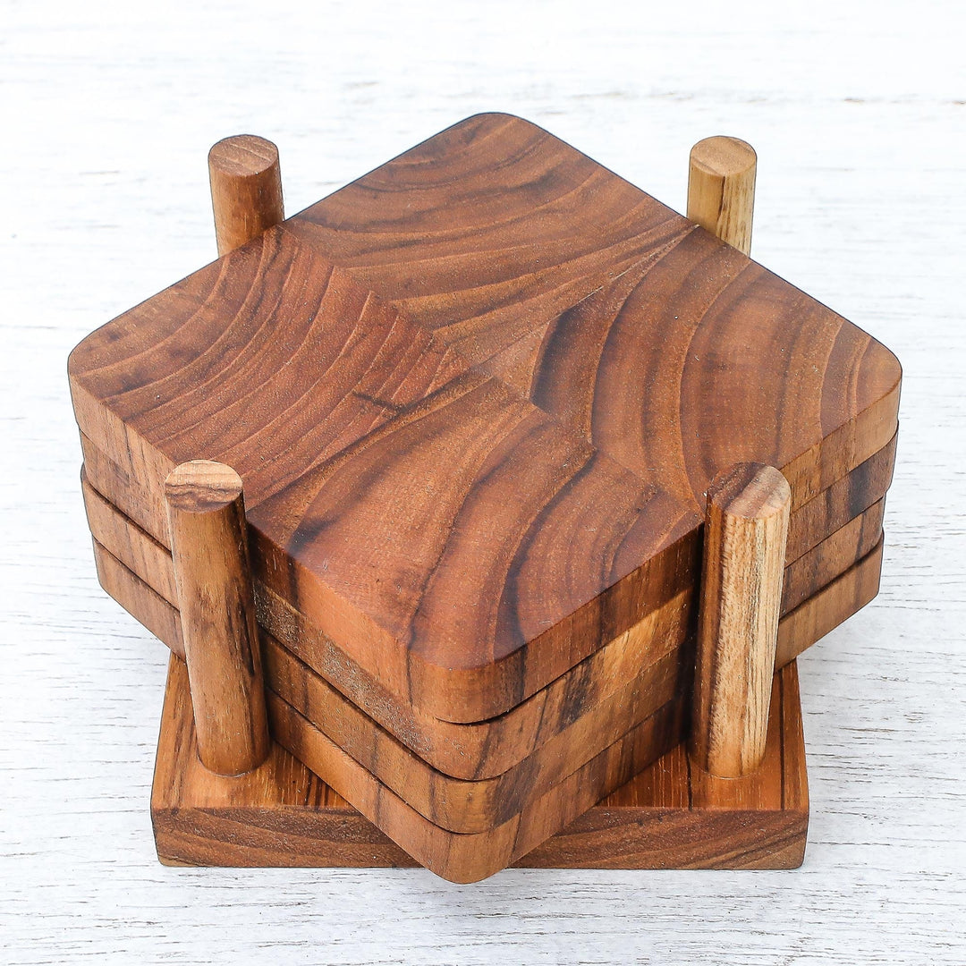Handmade Teak Wood Coasters from Thailand (Set of 4) - Deep Nature