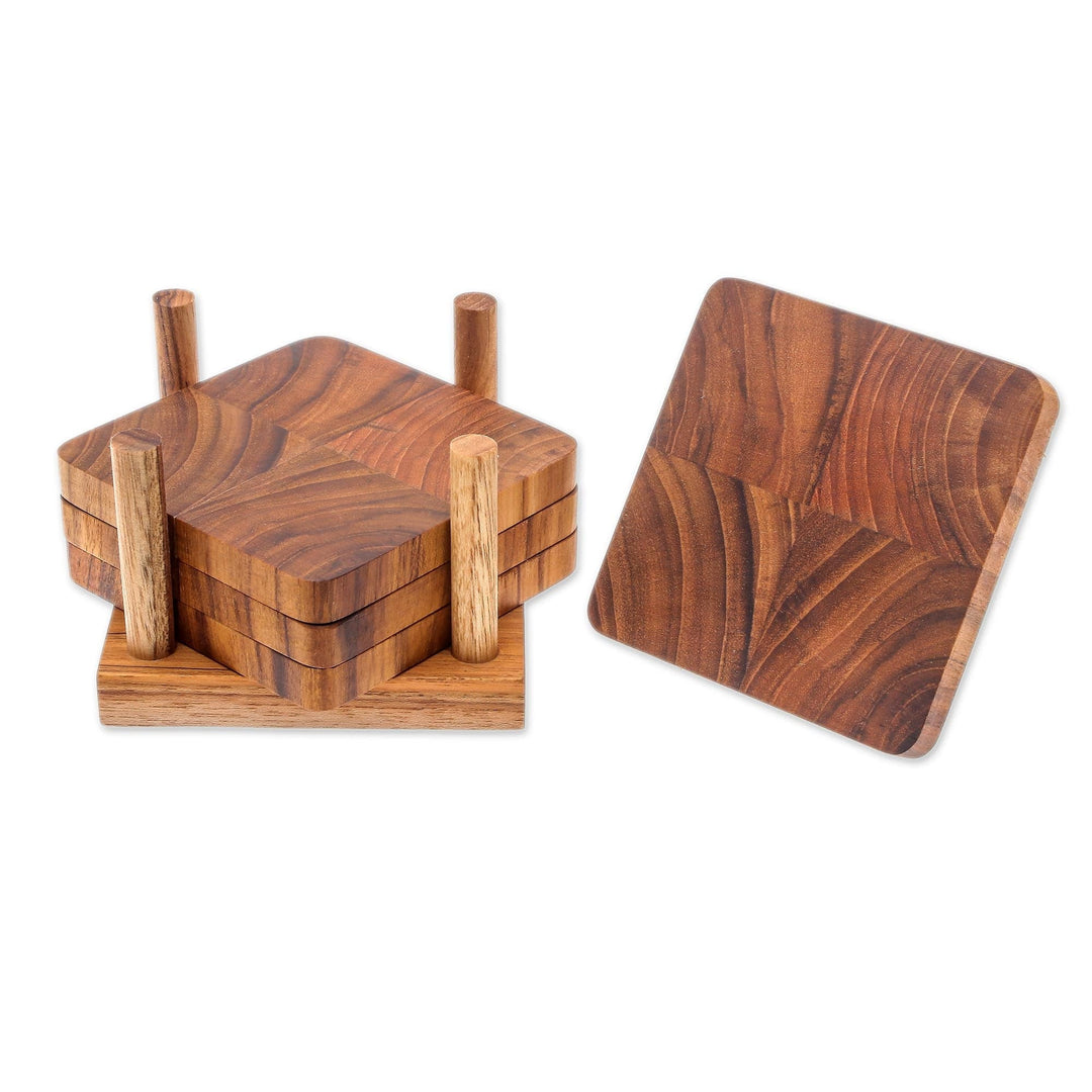 Handmade Teak Wood Coasters from Thailand (Set of 4) - Deep Nature