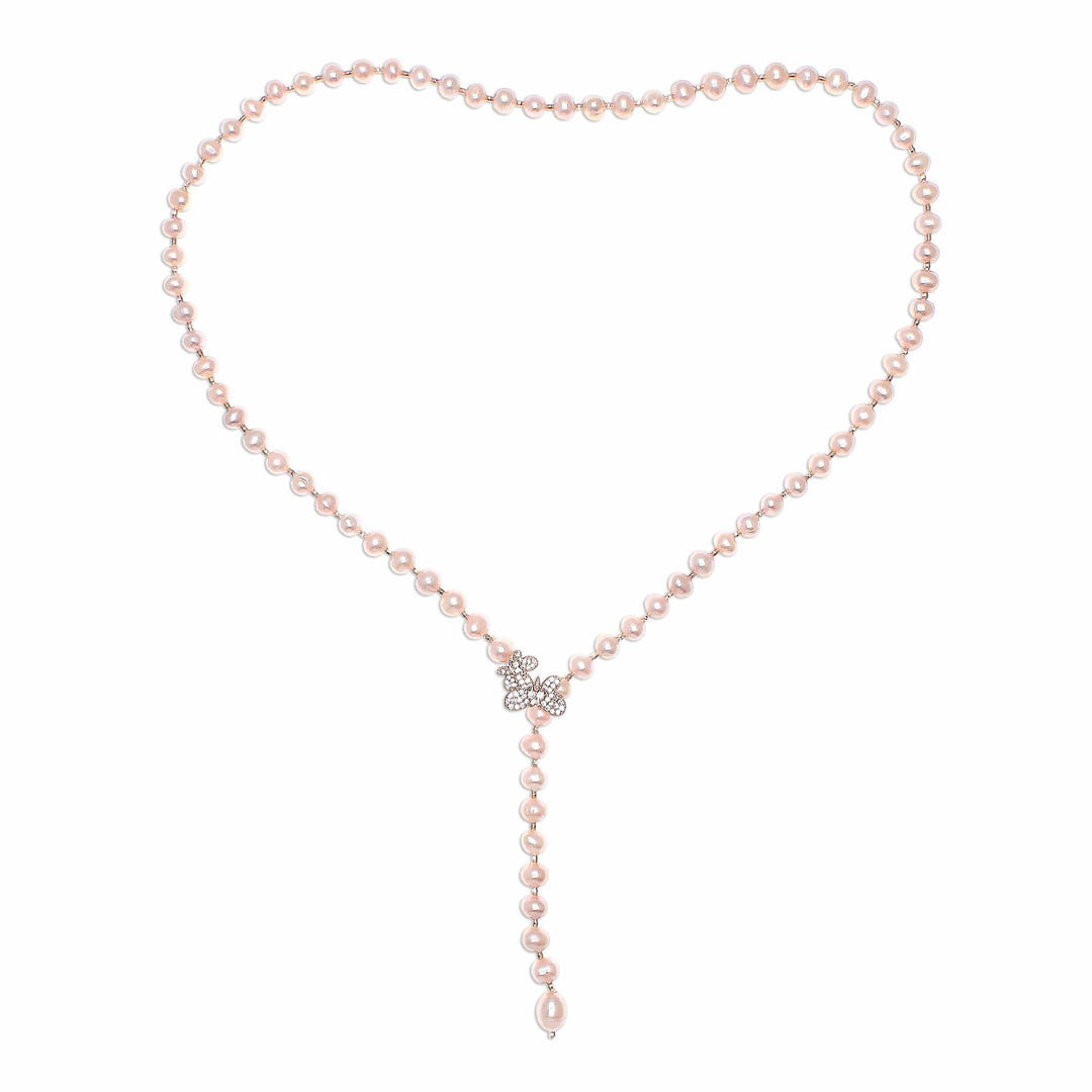 Cultured Pearl Y-Necklace in Pink from Thailand - Beautiful Butterfly in Pink