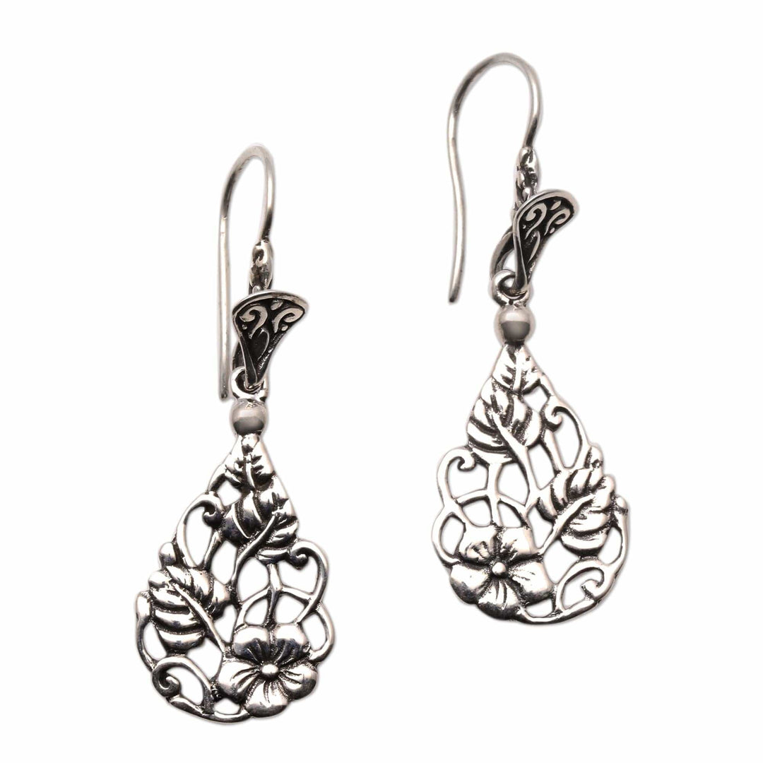 Floral Teardrop Sterling Silver Dangle Earrings from Bali - Garden Teardrops