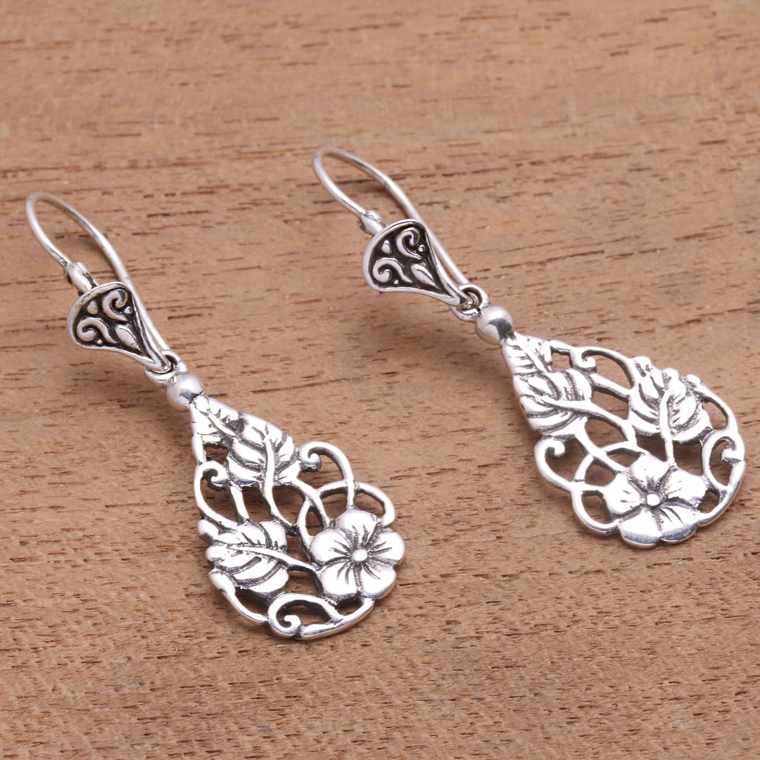 Floral Teardrop Sterling Silver Dangle Earrings from Bali - Garden Teardrops